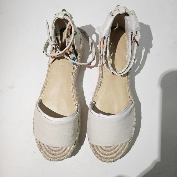 NWOT Marc Fisher Vejan Platform Espadrille Ankle Wrap Sandal 8 Beige Studded - Picture 5 of 10